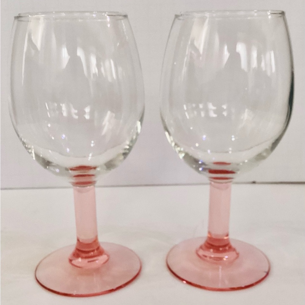 Pink Short Stemmed Wine Glasses Clear Globe Goblets Set Of 2 Water Tea